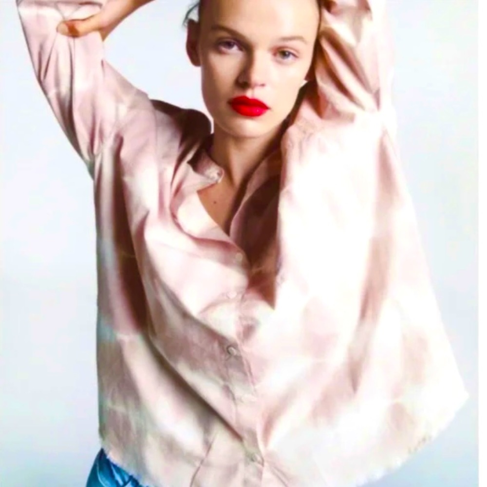 Zara Tie Dye Patch Pocket Dusty Pink Long Sleeve Shirt Size Small